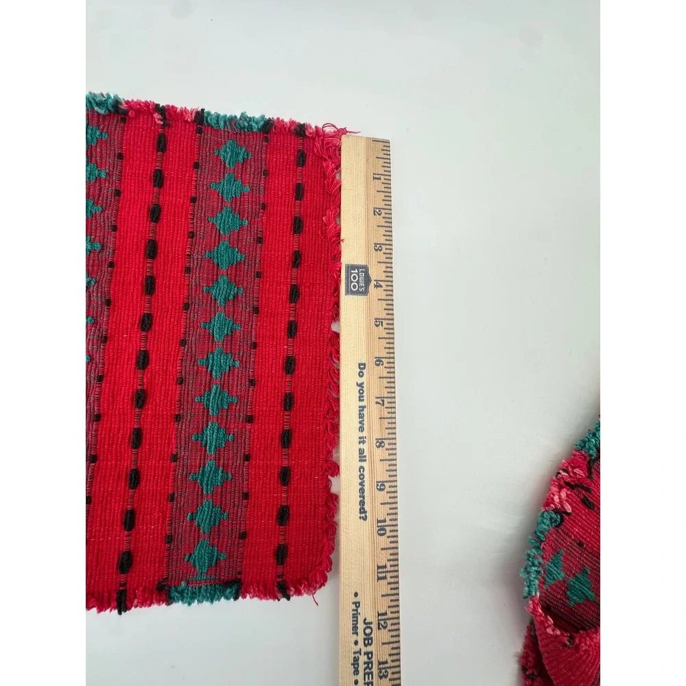 Set of 4 Handwoven Southwestern Placemats Red Green Geometric Fringed Table Mats